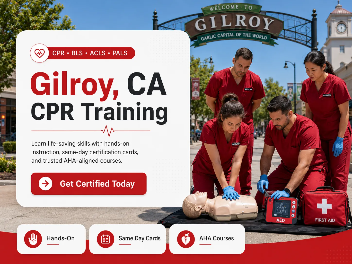 Adult CPR and first aid certification course in Gilroy, CA